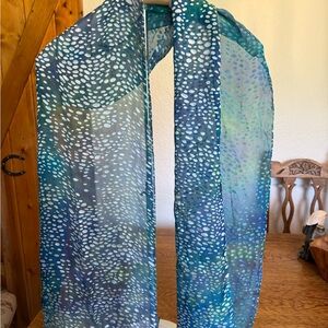 Blue and White Patterned Silk Scarf